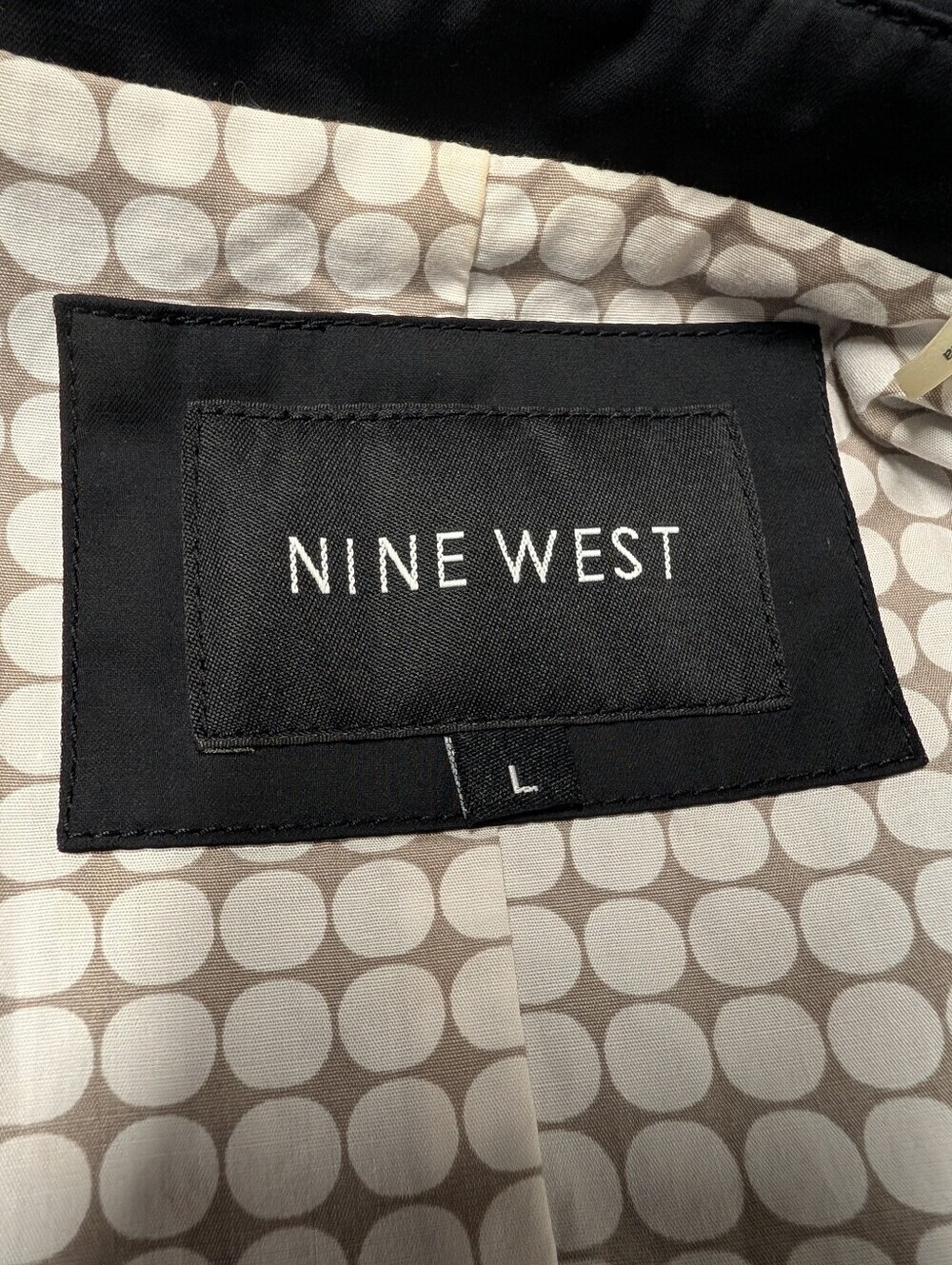 Nine West Womens Black Trench Coat Sz L Button Front Lined 3/4 Sleeve Pockets - Picture 6 of 7